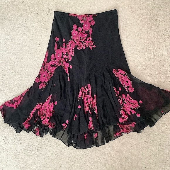 Vintage Dresses & Skirts - VINTAGE Mesh Y2K Skirt Handkerchief Hem Fairy Grunge Whimsigoth Black Pink 1X